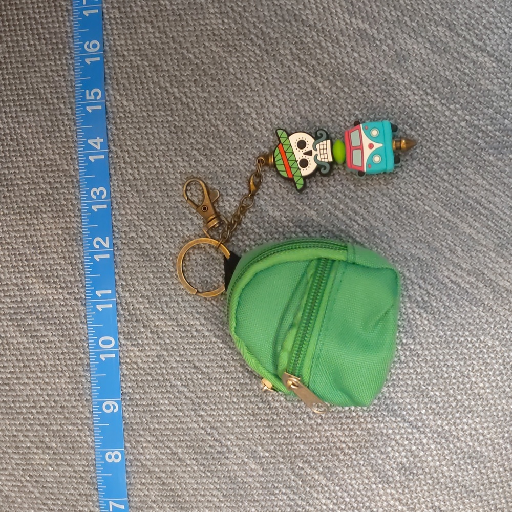 Backpack with VW Bus and Sugar Skull purse charm keychain